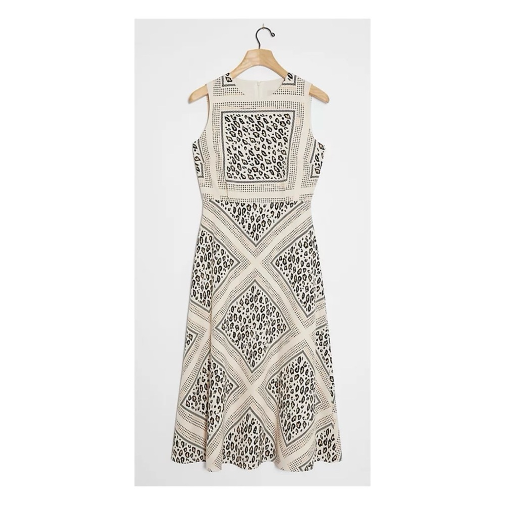 NWOT Anthropologie Manon A-Line Midi Dress in Neutral Cream Motif  Size Small